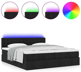 vidaXL Οθωμανικό κρεβάτι με στρώματα & LEDs Μαύρο ύφασμα 160x200cm