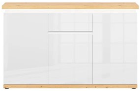 Σιφονιέρα Boston CM100, Γυαλιστερό λευκό, Artisan βελανιδιά, Με συρτάρια και ντουλάπια, Αριθμός συρταριών: 1, 91x148x43cm, 58 kg | Epipla1.gr