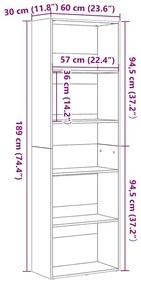 Βιβλιοθήκη Μαύρη Δρυς 60x30x189 εκ. από Επεξεργασμένο Ξύλο - Μαύρο