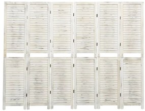 vidaXL Διαχωριστικό Χώρου 6 Πάνελ Αντικέ Λευκό 215x166 εκ. Μασίφ Ξύλο