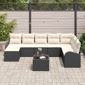 vidaXL Σετ Καναπέ Κήπου με μαξιλάρι 9 pcs Μαύρο Πολυ ράταν