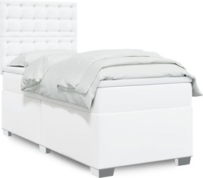 vidaXL Κρεβάτι Boxspring με Στρώμα Λευκό 90x190εκ. από Συνθετικό Δέρμα