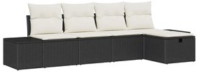 vidaXL Σετ Καναπέ Κήπου με μαξιλάρι 5 pcs Μαύρο Πολυ ράταν