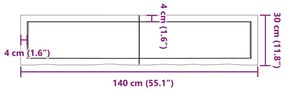 Ράφι Τοίχου 140x30x(2-4) εκ. από Ακατέργαστο Μασίφ Ξύλο Δρυός - Καφέ