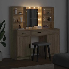 vidaXL Σετ Τραπέζι Ντυσίματος με LED με συρτάρι 3 pcs Δρύς Sonoma