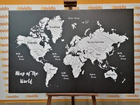 Εικόνα σε φελλό ενός ασπρόμαυρου μοναδικού παγκόσμιου χάρτη - 90x60  arrow