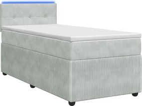 vidaXL Κρεβάτι Box Spring με Στρώμα και LED Ανοιχτό γκρι 90 x 190 cm