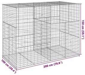 Συρματοκιβώτιο με Κάλυμμα 200x100x150εκ από Γαλβανισμένο Χάλυβα - Ασήμι