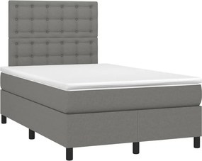 vidaXL Κρεβάτι Boxspring με Στρώμα &amp; LED Σκ.Γκρι 120x190εκ. Υφασμάτινο
