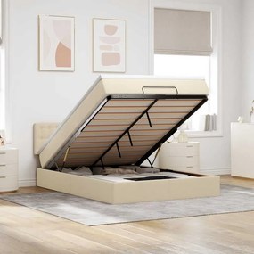 vidaXL Οθωμανικό κρεβάτι με στρώμα Cream 140x200cm ύφασμα
