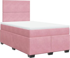 vidaXL Κρεβάτι Boxspring με Στρώμα Ροζ 120x200 εκ. Βελούδινο