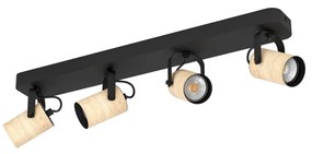 Σποτ Τετράφωτο 58xH12cm 4xGU10 Led 3000K 250lm Μαύρο-Ξύλο  Eglo Cayuka 900438