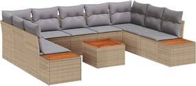 vidaXL Σετ Καναπέ Κήπου με μαξιλάρι 10 pcs Μπεζ Πολυ ράταν