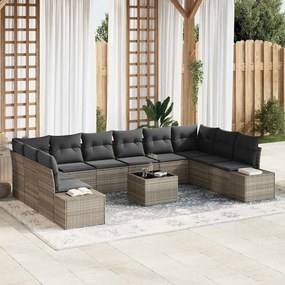 vidaXL Σετ Καναπέ Κήπου με μαξιλάρι 11 pcs Ανοιχτό γκρι Πολυ ράταν