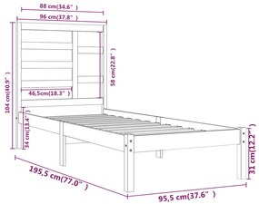 vidaXL Πλαίσιο Κρεβατιού Λευκό 90 x 190 εκ. Μασίφ Ξύλο Single