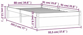 Πλαίσιο Κρεβατιού Μελί 90 x 190 εκ. από Μασίφ Ξύλο Single - Καφέ