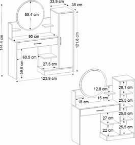 Τουαλέτα με καθρέπτη Andera Megapap χρώμα λευκό 123,9x35x144,4εκ.
