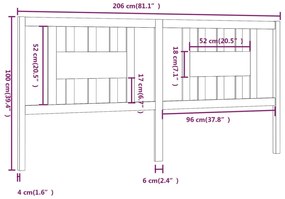 Κεφαλάρι Κρεβατιού Μελί 206 x 4 x 100 εκ. από Μασίφ Ξύλο Πεύκου - Καφέ