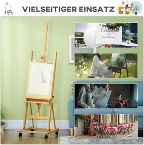 Καβαλέτο, Artist Easel, Ρυθμιζόμενο Ύψος, 4 Τροχοί, Φυσικό + Μαύρο