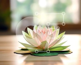 Intra Συλλεκτικό Ξύλινο Παζλ Plywood 4mm - Λουλούδι Lotus από χαρτί σε ξύλινο τραπέζι με φυσικό φως Σε Ξύλινο Κουτί - Διαστάσεις Puzzle: 10x10 cm – 25 κομμάτια