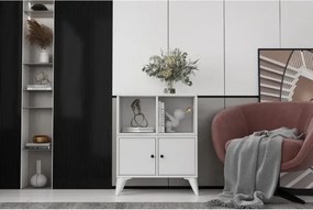 Σκανδιναβική κονσόλα με πόδια δύο πόρτες και ράφι Λευκό 65x30x80 cm