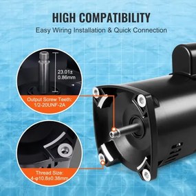 VEVOR 1HP Pool Pump Motor 115/230V 9/4.5 Amps 56Y 3450RPM 90μF/250V Capacitor