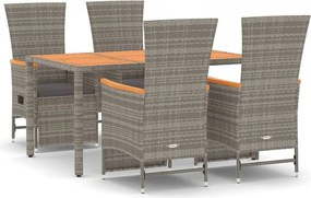 vidaXL Σετ Τραπεζαρίας Κήπου 5 τεμ. Γκρι Συνθ. Ρατάν με Μαξιλάρια