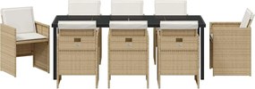 vidaXL Σέτ φαγητού για κήπο 9 pcs Μπεζ συνθετικό ρατάν