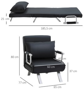 HOMCOM Καναπές-Κρεβάτι 3-σε-1, Κρεβάτι για Επισκέπτες, Πολυθρόνα με Μαξιλάρι, Μαύρο