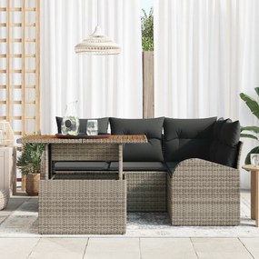 vidaXL σετ κηπουρικής 5 τεμαχίων  με μαξιλάρια Γκρι Πολυ Ράτανα Ακακία