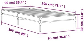 Πλαίσιο Κρεβατιού Γκρι Sonoma 90x200 εκ. Επεξ. Ξύλο &amp; Μέταλλο - Γκρι