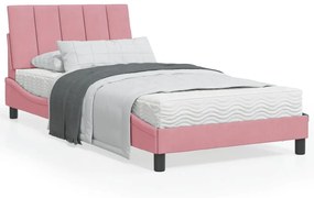 Κρεβάτι με Στρώμα Ροζ 100x200 εκ. Βελούδινο - Ροζ