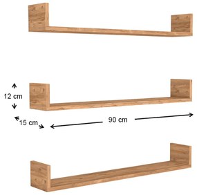 Ραφιέρα τοίχου Tyrion Megapap 3 τεμαχίων από μελαμίνη χρώμα pine oak 90x15x12εκ.