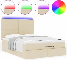 vidaXL Οθωμανικό κρεβάτι με στρώμα &amp; LEDs Cream 140x190cm Ύφασμα