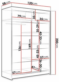 Ντουλάπα Atlanta 150, Άσπρο, Μαύρο, 200x120x58cm, 111 kg, Πόρτες ντουλάπας: Ολίσθηση, Αριθμός ραφιών: 5, Αριθμός ραφιών: 5 | Epipla1.gr