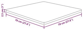 vidaXL Επιφάνεια Τραπεζιού Τετράγωνη 70x70x2,5 εκ. Μασίφ Ξύλο Δρυς