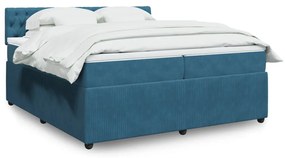 vidaXL Κρεβάτι Boxspring με Στρώμα Μπλε 200x200 εκ. Βελούδινο