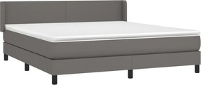 vidaXL Κρεβάτι Boxspring με Στρώμα Γκρι 180x200 εκ. Συνθετικό Δέρμα