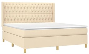 ΚΡΕΒΑΤΙ BOXSPRING ΜΕ ΣΤΡΩΜΑ &amp; LED ΚΡΕΜ 180X200 ΕΚ. ΥΦΑΣΜΑΤΙΝΟ 3139138