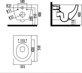 Creavit Free FE322 B Rimless - Κρεμαστή Λεκάνη με Μπιντέ