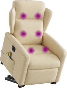 vidaXL Πολυθρόνα Μασάζ Ηλεκ. Ανακλινόμενη με Ανύψωση Κρεμ Υφασμάτινη