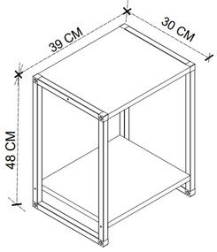 Κομοδίνο Gina Megapap χρώμα sapphire oak - μαύρο 39x30x48εκ.