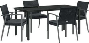 vidaXL Σέτ φαγητού για κήπο 5 pcs Μαύρο και Γκρι Ράτα PE