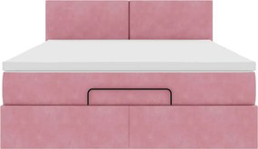 vidaXL Οθωμανικό κρεβάτι με στρώμα ροζ 140x190cm Βελούδο
