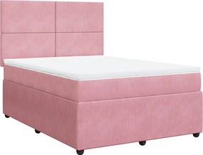 vidaXL Κρεβάτι Boxspring με Στρώμα Ροζ 160x200 εκ. Βελούδινο