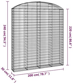 Συρματοκιβώτιο Τοξωτό 200x30x220/240εκ. από Γαλβανισμένο Χάλυβα - Ασήμι