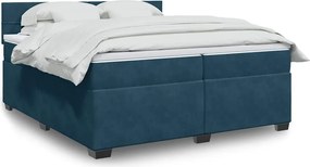 vidaXL Κρεβάτι Boxspring με Στρώμα Μπλε 200x200 εκ. Βελούδινο