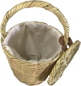Ψάθινο καλάθι με καπάκι σε φυσικό χρώμα 26x26/42εκ.
