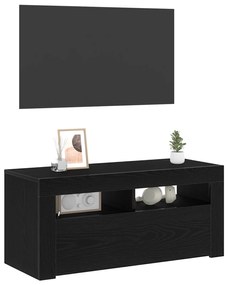 vidaXL Ντουλάπι τηλεόρασης με LED Μαύρη Δρυς 90x35x40 εκ. Επεξεργασμένο ξύλο