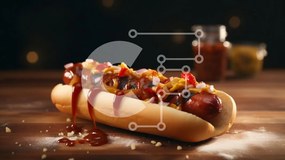 Σετ των 2 Intra Συλλεκτικό Ξύλινο Παζλ Plywood 4mm - Χοτ ντογκ με καρυκεύματα σε ξύλινη επιφάνεια Σε Ξύλινο Κουτί - Διαστάσεις: 10x10 cm – 25 κομμάτια